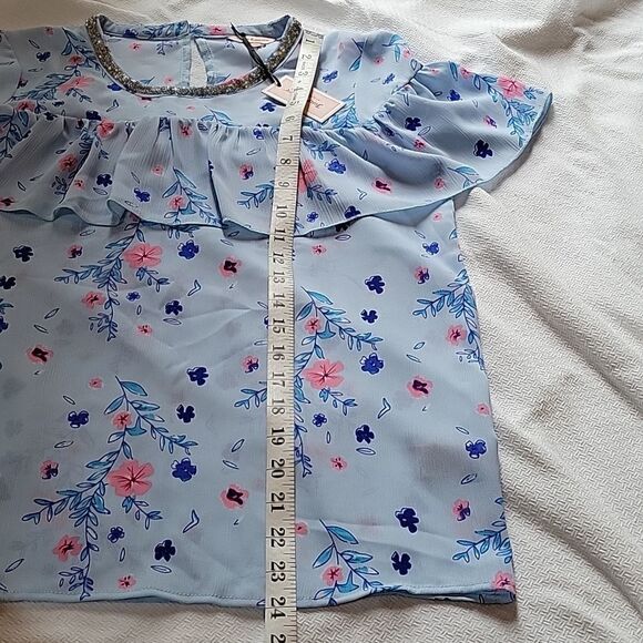 JUICY Couture Light Blue Floral Ruffle Layer Top Small NWT - Picture 4 of 6